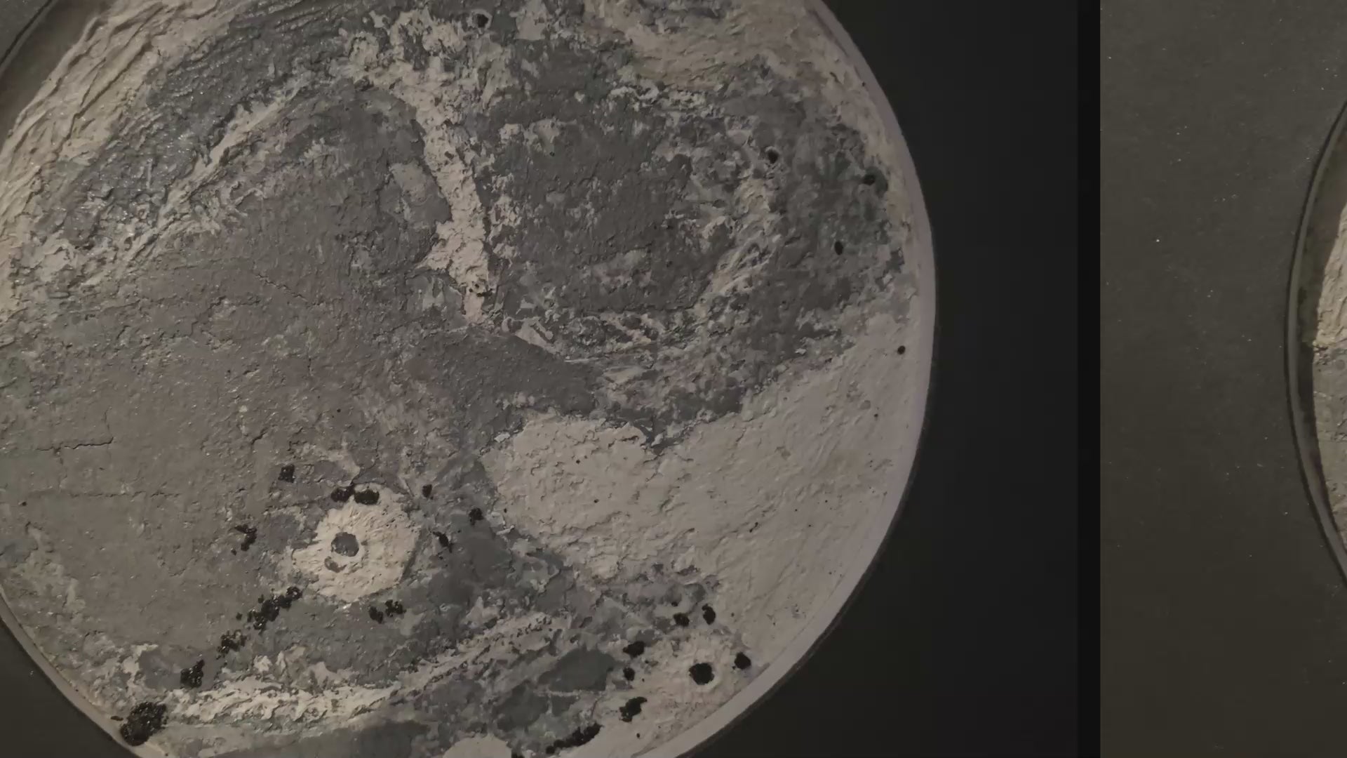 Detailed close-up of Silent Witness (2026) showing the handcrafted textured planetary surface and relief artwork created by Project X.